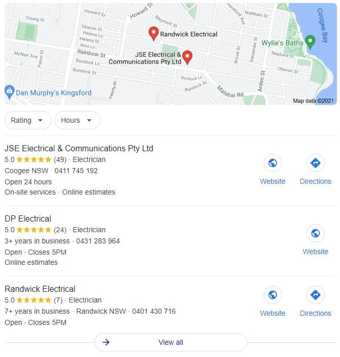 This image shows Google Reviews for Electricians